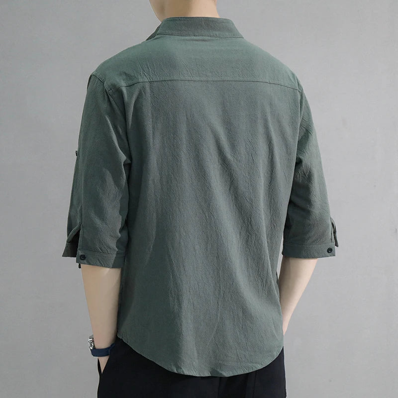 Stand Collar Mid-Sleeve Shirt - Spring & Summer - Muselune