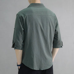 Stand Collar Mid-Sleeve Shirt - Spring & Summer - Muselune