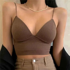 Sexy V-Neck Knit Crop Camisole/Tops – Push-Up, Stretch & Bralette Style - Muselune