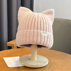 Cute Cat Ear Beanie Knitted Hap Muselune