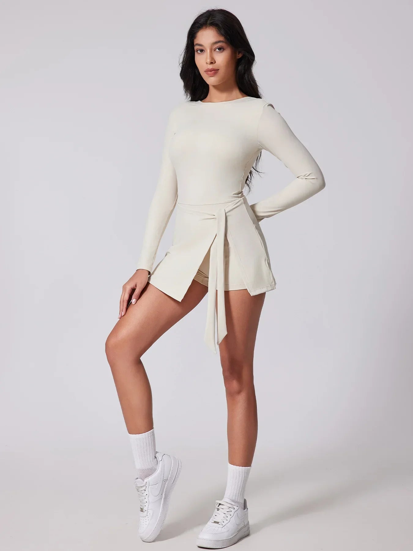 Sports Long Sleeve Backless Yoga Tennis Jumpsuit Dress Muselune