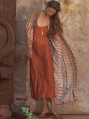 Boho Print Kimono Cover-Up – Belted Beach Dress - Muselune