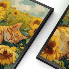 Orange Cat & Sunflower Canvas – Cozy Coffee-Themed Wall Art - Muselune