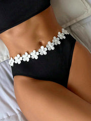 White Flower Bandeau Push Up Bikini Swimwear - Muselune