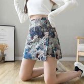 Bear Embroidered Mini Skirt – A-line with Split Detail - Muselune