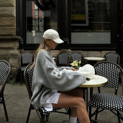 Trendy Loose Letter Gray Jacquard Knitted Sweater Muselune
