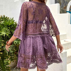 Sexy Mesh Bikini Cover-Up – Deep V-Neck Lace Beach Dress - Muselune