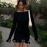 Chic Party Mini Dress – Slim Fit, Long Sleeve, Round Neck - Muselune