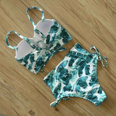 Floral Bandage Bikini – High Waist Push-Up Two-Piece - Muselune