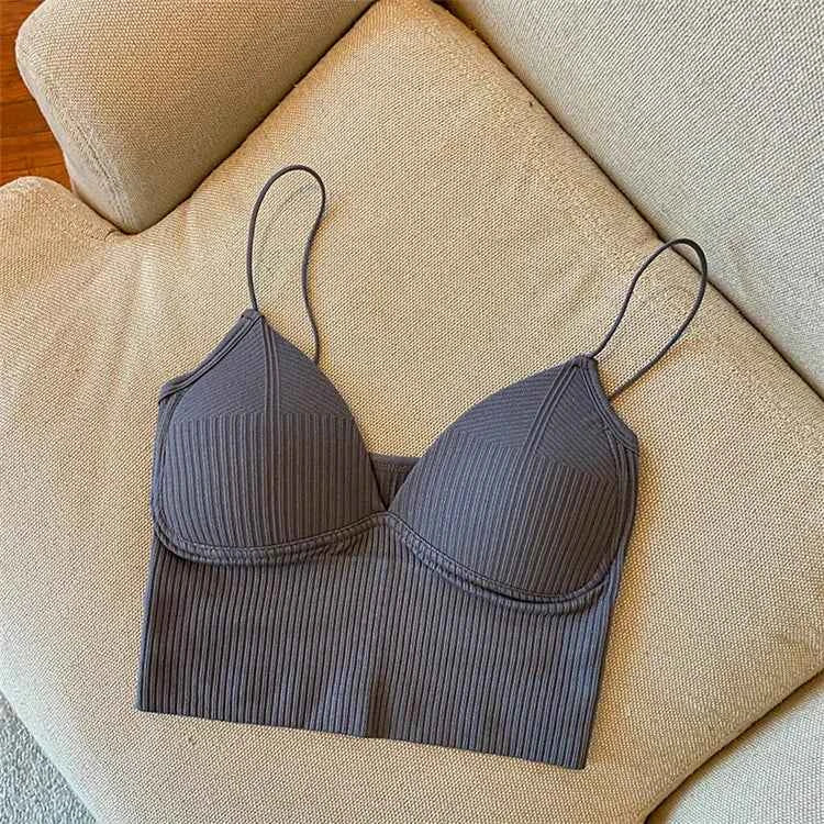 Sexy V-Neck Knit Crop Camisole/Tops – Push-Up, Stretch & Bralette Style - Muselune