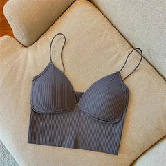 Sexy V-Neck Knit Crop Camisole/Tops – Push-Up, Stretch & Bralette Style - Muselune