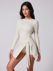 Sports Long Sleeve Backless Yoga Tennis Jumpsuit Dress Muselune