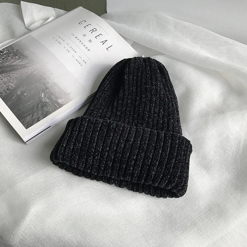 Solid Color Chenille Knitted Soft Leisure Hat Muselune