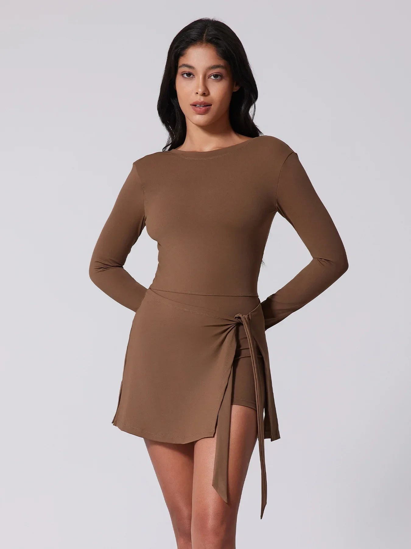 Sports Long Sleeve Backless Yoga Tennis Jumpsuit Dress Muselune