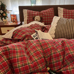 Vintage Retro Red Grid Bedding With Pillowcases - Muselune