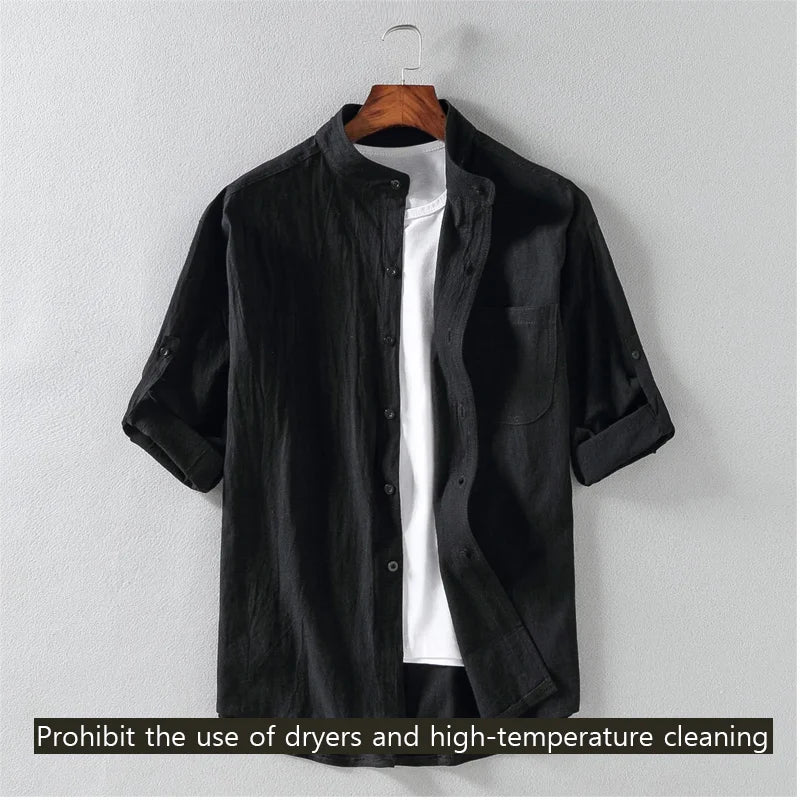 Stand Collar Mid-Sleeve Shirt - Spring & Summer - Muselune