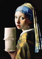 Funny Mona Lisa Bathroom Canvas – Quirky Wall Art with Pearls & Paper Roll - Muselune