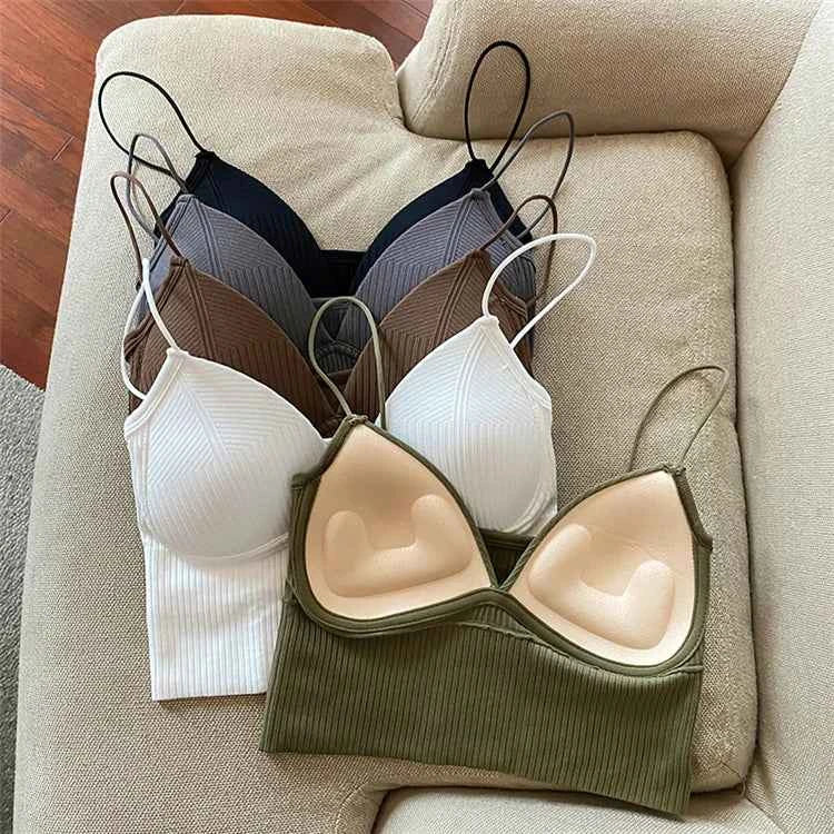 Sexy V-Neck Knit Crop Camisole/Tops – Push-Up, Stretch & Bralette Style - Muselune