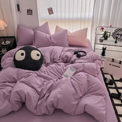 Pure Black Duvet Cover Microfiber Solid Color Bedding Set - Muselune