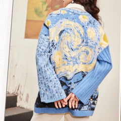 Muse Van Gogh Art Painting Floral Jacquard Knitwear Coat - Muselune