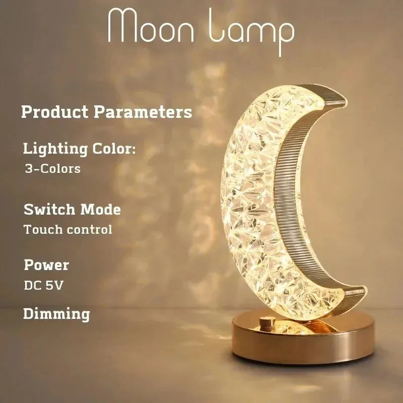 Crystal Moon Touch Night Light - Elegant Dimming Lamp - Muselune