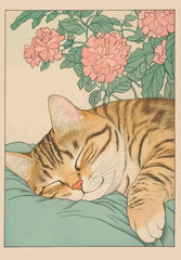 Japanese Tabby Cat Poster – Retro Art for Japandi Decor - Muselune