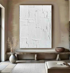 White Minimalist Ocean Wave Canvas – Textured Wabi-Sabi Wall Art - Muselune