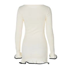 Chic Party Mini Dress – Slim Fit, Long Sleeve, Round Neck - Muselune
