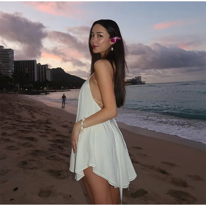 White Elegant Sleeveless Off Shoulder Dresses - Muselune