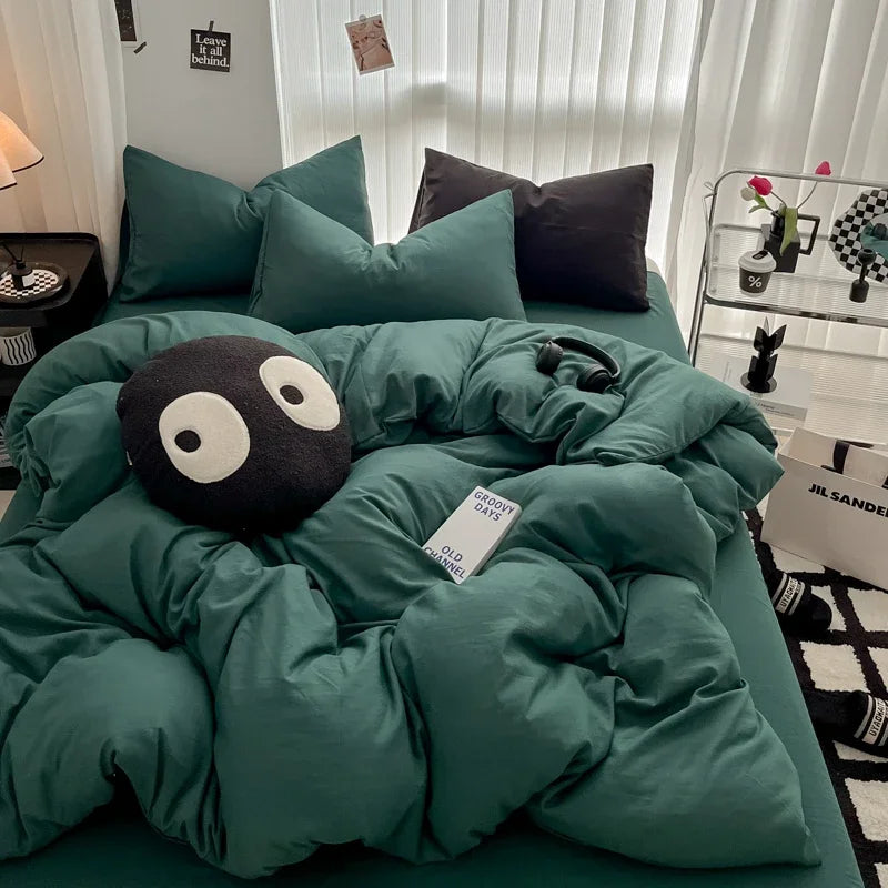 Pure Black Duvet Cover Microfiber Solid Color Bedding Set - Muselune