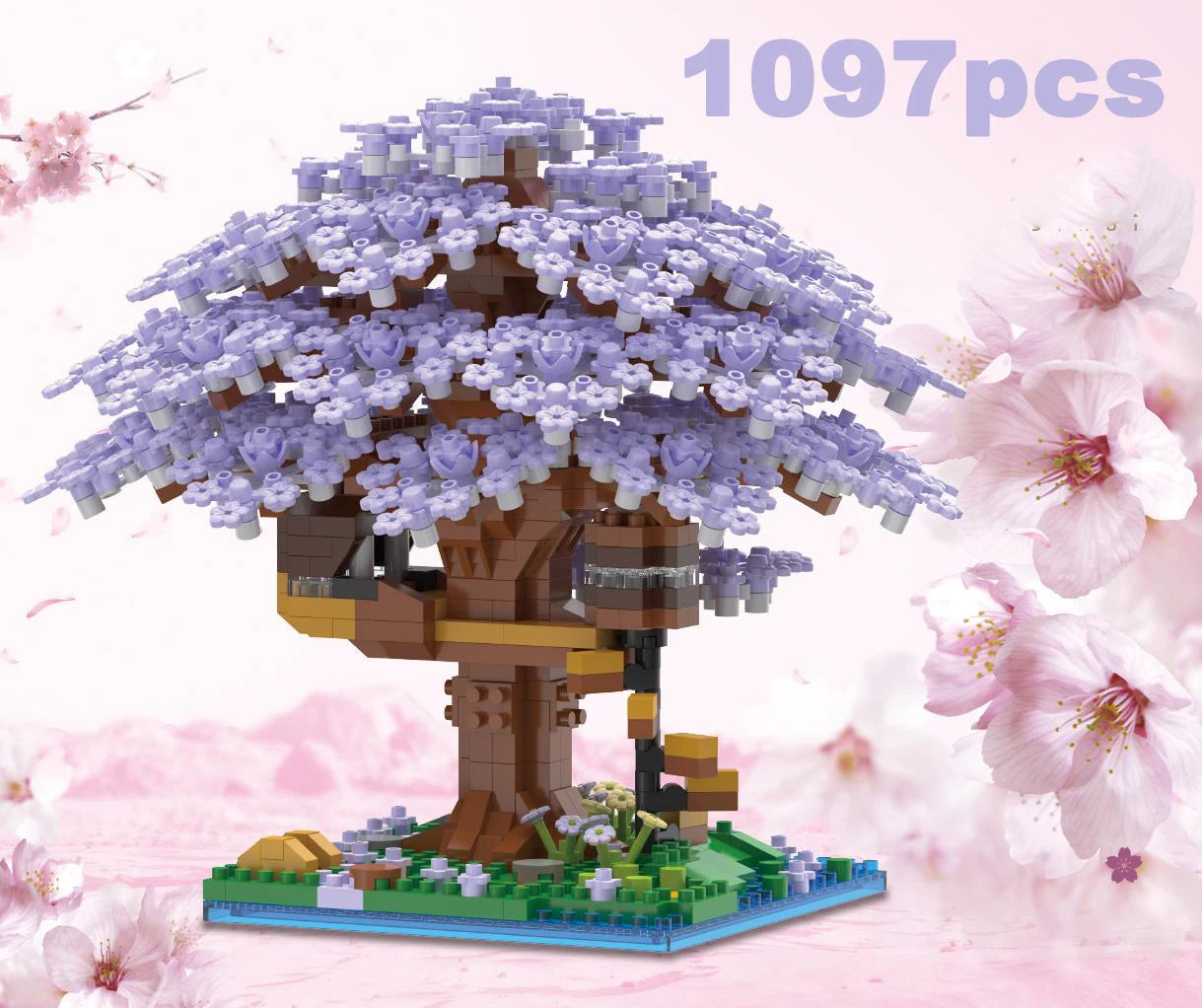 Pink Cherry Tree House Model Kit - Micro-particle Building Set - Muselune