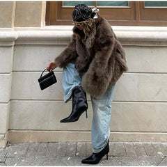 Cardigan Fur Long Sleeve Coat Muselune