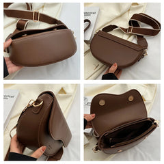 Vintage Solid Color Flap Small Saddle Shoulder Bag Muselune