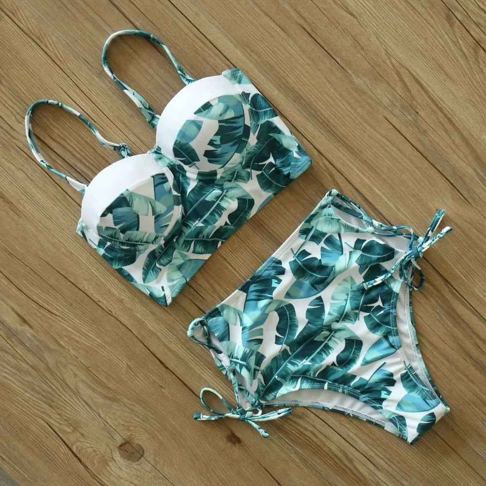 Floral Bandage Bikini – High Waist Push-Up Two-Piece - Muselune
