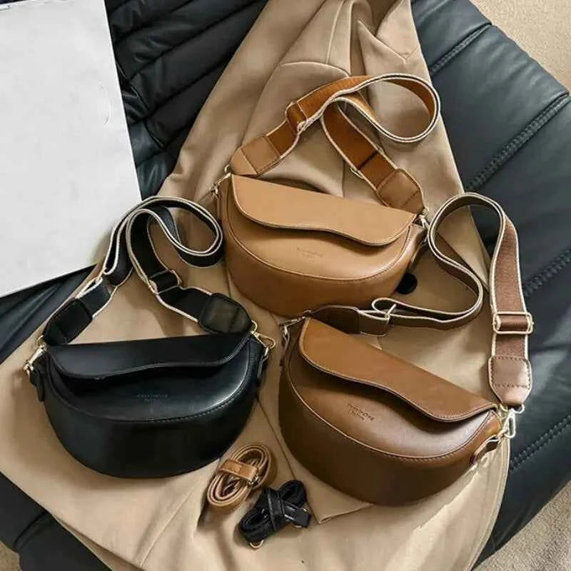 Vintage Solid Color Flap Small Saddle Shoulder Bag