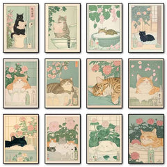 Japanese Tabby Cat Poster – Retro Art for Japandi Decor - Muselune