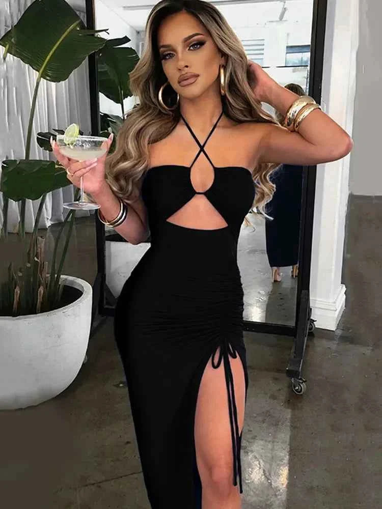 Sleeveless Sexy Midi Backless Dresses Slim Night Club Party Dress - Muselune