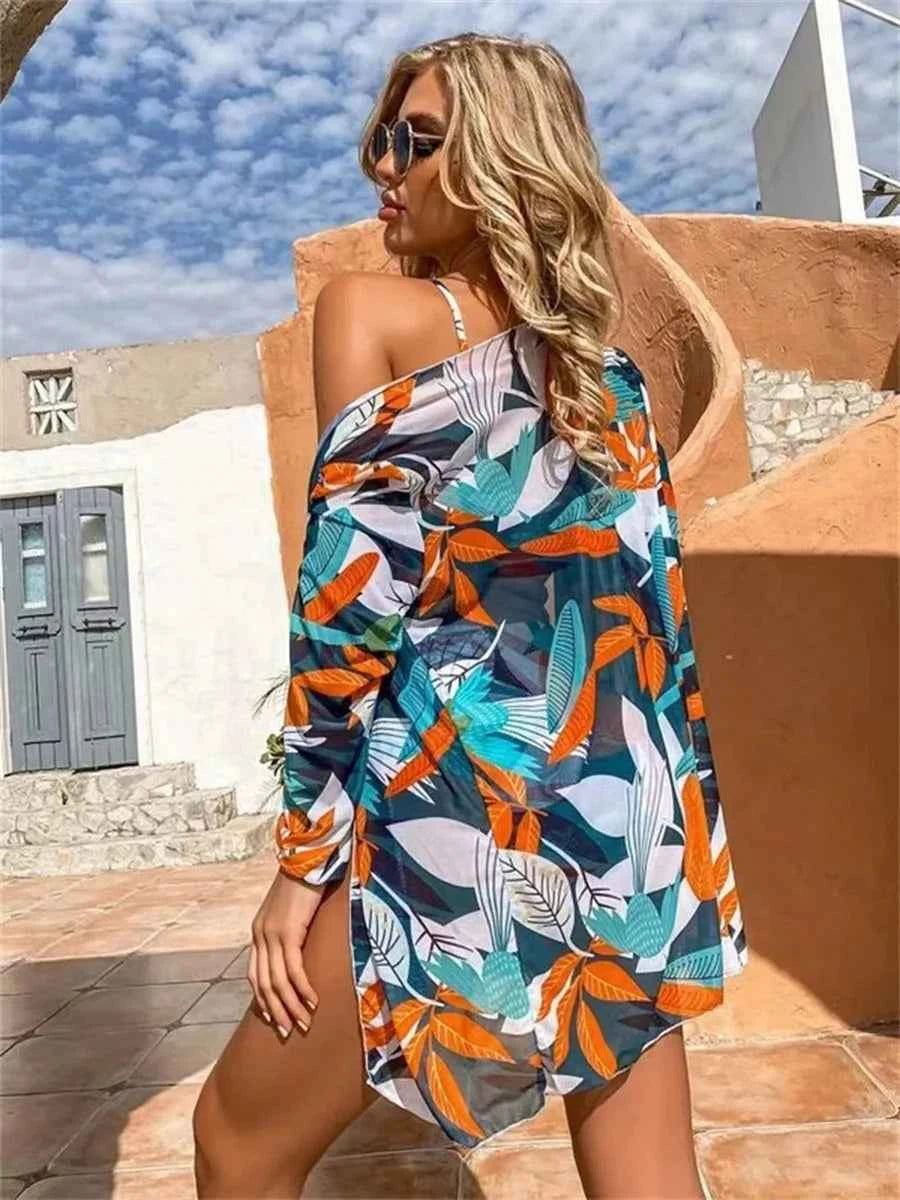 Floral Triangle Bikini Set – High Waist 3-Piece with Push-Up - Muselune