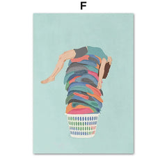Laundry Girl Canvas – Nordic Washing Machine & Bathtub Wall Art - Muselune