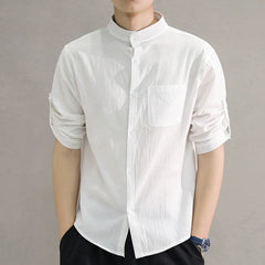 Stand Collar Mid-Sleeve Shirt - Spring & Summer - Muselune