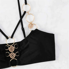 Sexy Metal Ring Bikini Set – Mid Waist Two-Piece Swimwear - Muselune