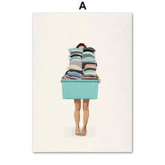 Laundry Girl Canvas – Nordic Washing Machine & Bathtub Wall Art - Muselune