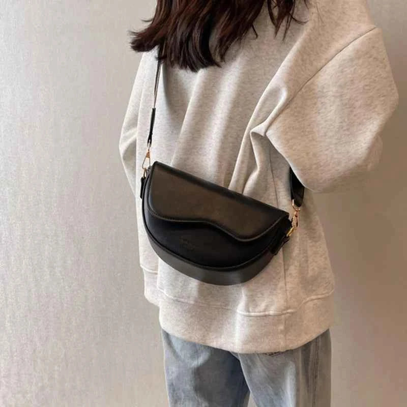 Vintage Solid Color Flap Small Saddle Shoulder Bag