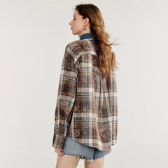 Autumn Plaid Long Sleeve Turn Down Shirt Muselune