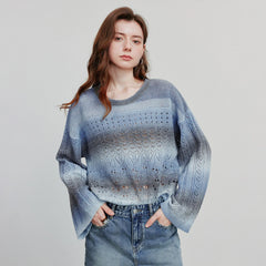 Round Neck Gradient Mohair Lightweight Woolen Knitted Tops Muselune