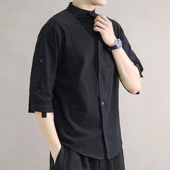 Stand Collar Mid-Sleeve Shirt - Spring & Summer - Muselune