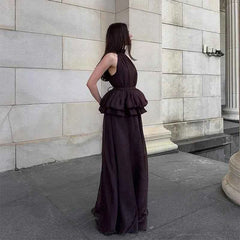 White O-neck Elegant Pleated Top Long Skirt Sets