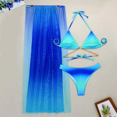 Sexy 3 Pieces Bikini – High Waist & Sheer Mesh Skirt - Muselune