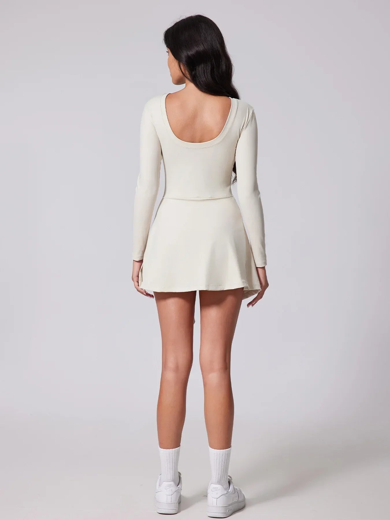 Sports Long Sleeve Backless Yoga Tennis Jumpsuit Dress Muselune