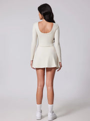 Sports Long Sleeve Backless Yoga Tennis Jumpsuit Dress Muselune